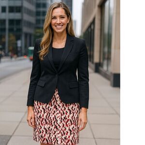 J. McLaughlin Elm Skirt Beige Red Watermark Jacquard Business Skirt Size 12